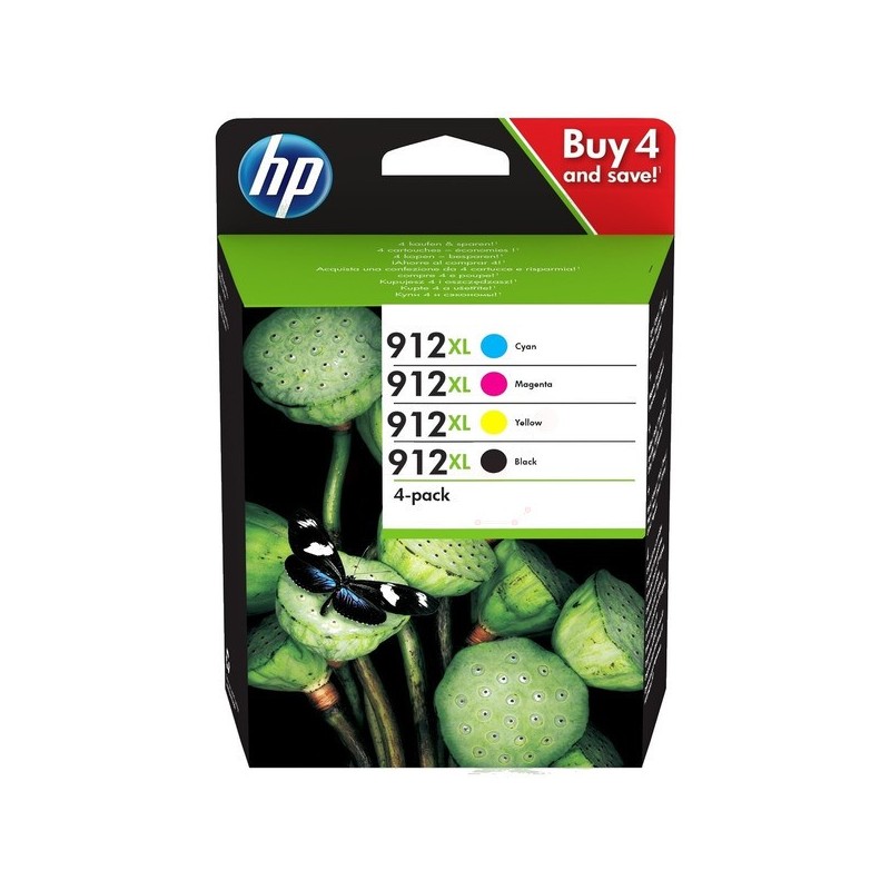 Pack de 4 cartouches Noir, Jaune, Cyan, Magenta HP 912XL