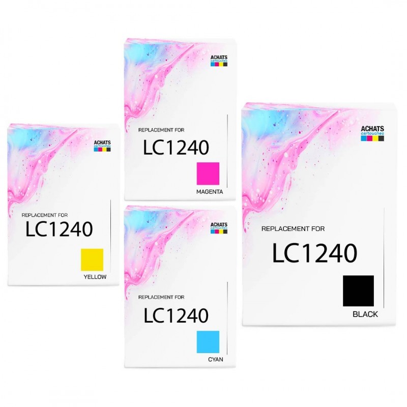 Cartouche d'encre équivalent à Brother LC1240 Pack de 4 Noir, Jaune, Cyan, Magenta