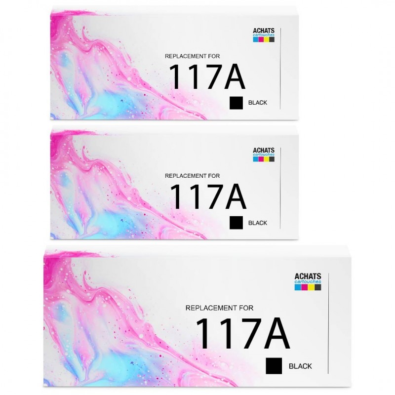 Toner équivalent à HP 117A Pack de 3 Noir - Avec puce