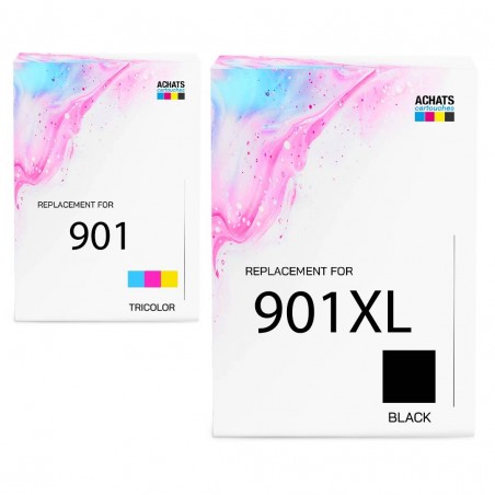 Cartouche d'encre équivalent à HP Multipack 901XL/901 Pack de 2 Noir + Couleur