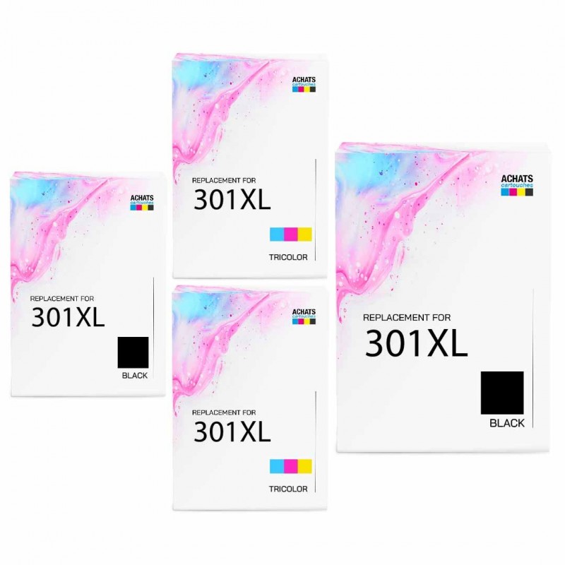 Pack de 4 HP 301XL cartouches d'encre compatibles