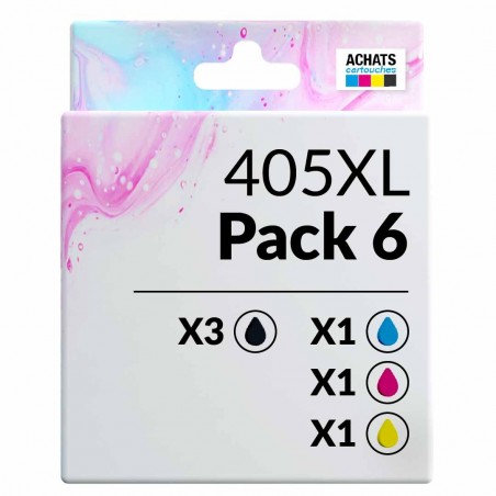 Pack de 6 cartouches compatibles 405XL Epson 3 noirs, 1 cyan, 1 magenta, 1 jaune