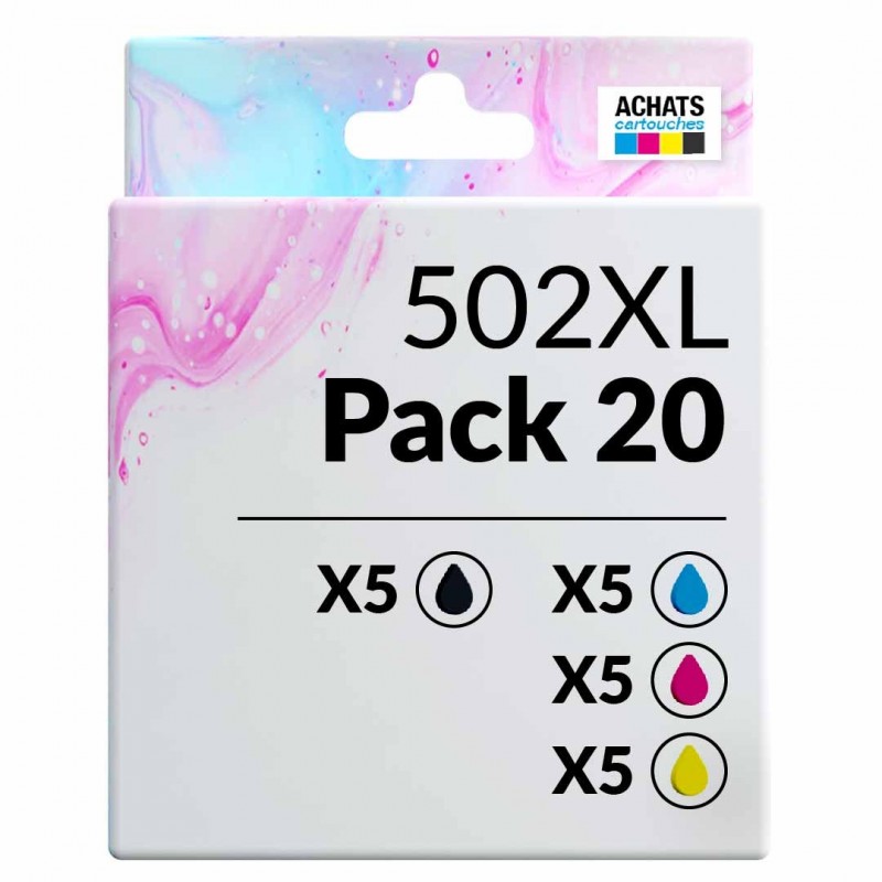 Pack de 20 cartouches compatibles 502XL Epson 5 noirs, 5 cyan, 5 magenta, 5 jaune