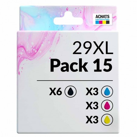 Pack de 15 cartouches compatibles 29XL Epson 6 noirs, 3 cyan, 3 magenta, 3 jaune