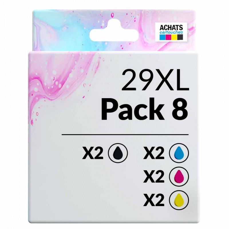 Pack de 8 cartouches compatibles 29XL Epson 2 noirs, 2 cyan, 2 magenta, 2 jaune