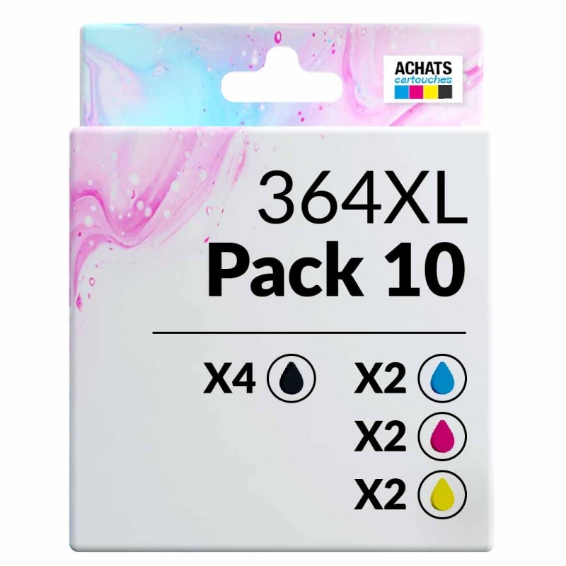 Pack de 10 cartouches compatibles 364XL HP 4 noirs, 2 cyan, 2 magenta, 2 jaune