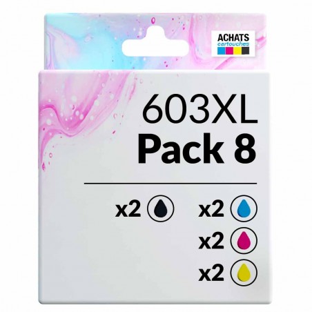 compatible Epson 603XL Pack de 8 cartouches d'encre Noir, Jaune, Cyan, Magenta