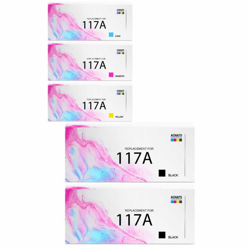 Compatible HP 117A (W2070A, W2071A, W2072A, W2073A) 5 cartouches de toner - Avec puce