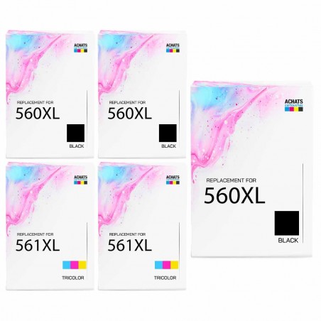 Pack de 5 cartouches compatibles PG-560XL CL-561XL Canon 3 noirs, 2 couleurs