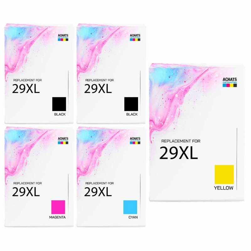 Pack de 5 cartouches compatibles 29XL Epson 2 noirs, 1 cyan, 1 magenta, 1 jaune