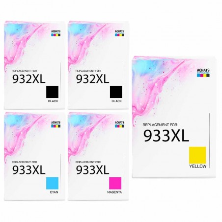 Pack de 5 cartouches imprimantes compatibles HP 932XL/933XL Noir, Jaune, Cyan, Magenta