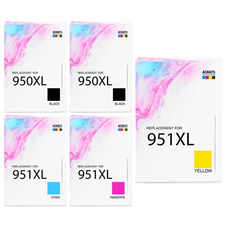 Pack de 5 cartouches imprimantes compatibles HP 950XL/951XL Noir, Jaune, Cyan, Magenta